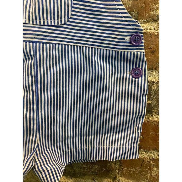 Yellow Bird VINTAGE Blue WhiteTrain Conductor Stripes Overall Bib Shorts Baby/To - Picture 3 of 6